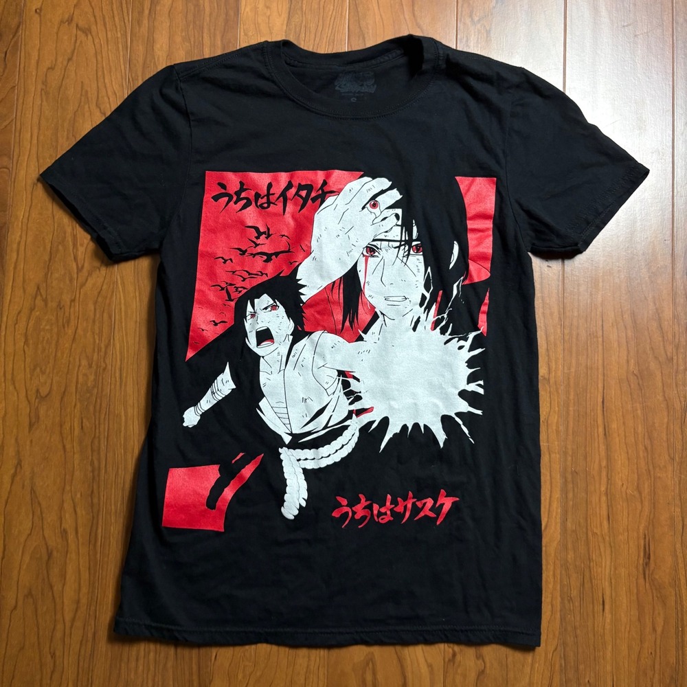 Naruto Shippuden Itachi Sasuke Uchiha Graphic T-Shirt Black Small Anime Tee